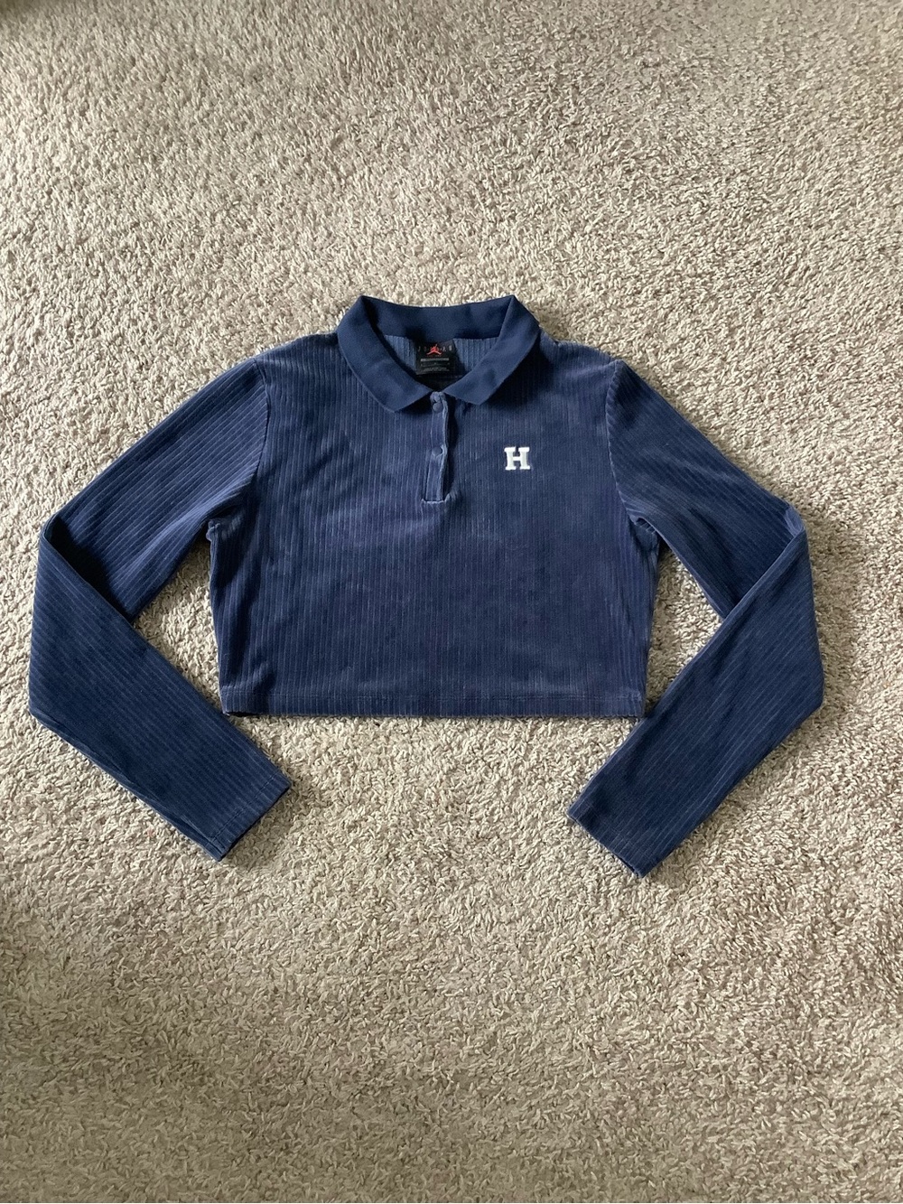 Jordan X Howard University Navy Ribbed Cropped Long Sleeve Polo Top